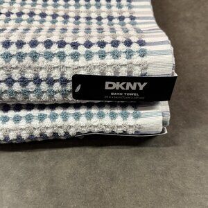 DKNY Monet Tile Blue Gray Aqua Teal Squares Dots Striped Bath Towels Gingham
